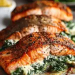 Blackened Salmon Stuffed with Spinach & Parmesan