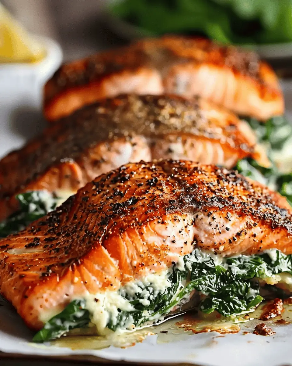 Blackened Salmon Stuffed with Spinach & Parmesan Delight