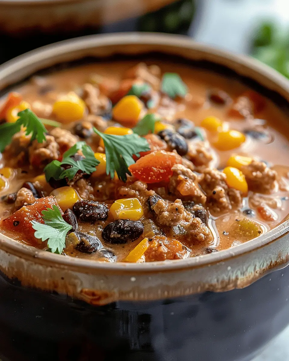 High Protein Creamy Taco Soup with Turkey Bacon and Chicken Ham