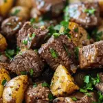 Garlic Butter Beef Bites & Potatoes make a perfect dinner