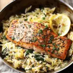 One Skillet Salmon with Lemon Orzo