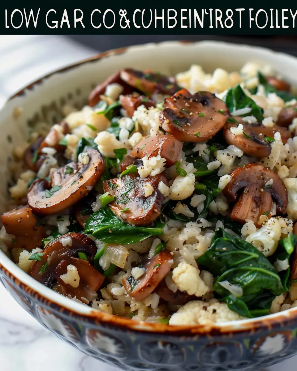 Low Carb Mushroom Spinach Cauliflower Rice with Savory Turkey Bacon