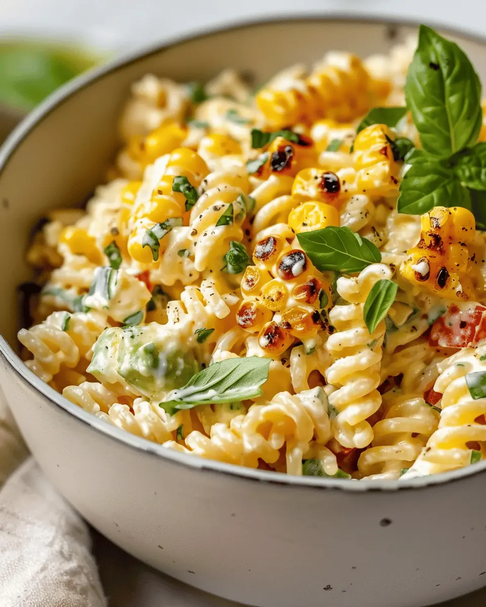 Creamy Street Corn Pasta Salad with Turkey Bacon Delight