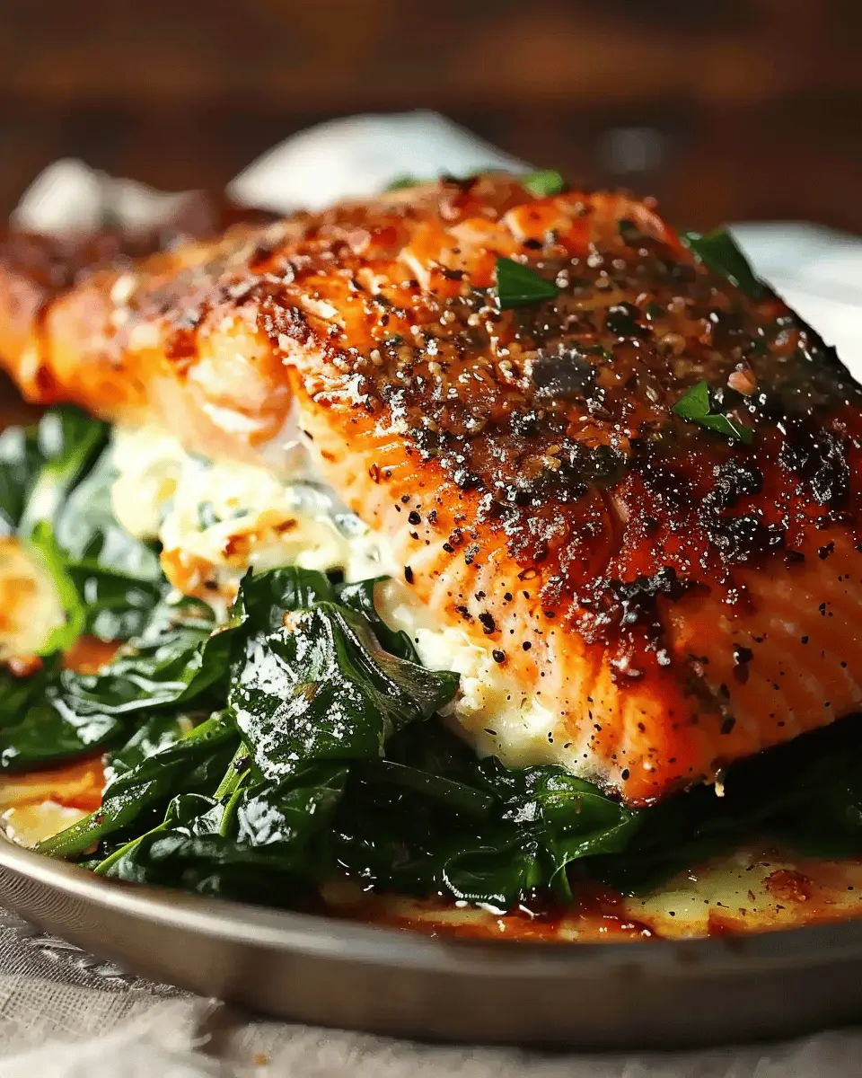 Blackened Salmon Stuffed with Spinach & Parmesan Delight