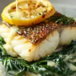 Lemon-Garlic Sea Bass with Creamed Spinach