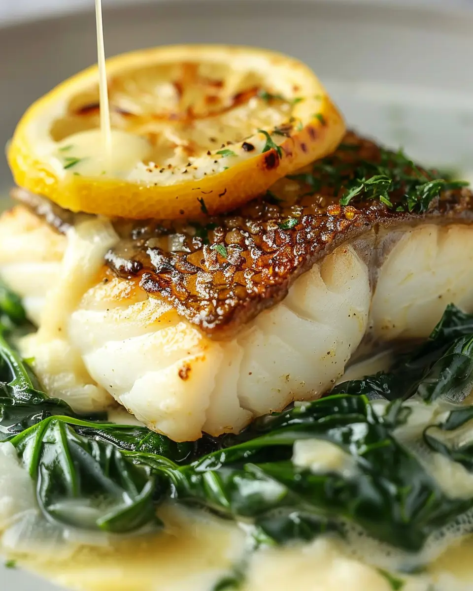 Lemon-Garlic Sea Bass: Delightful Recipe with Creamed Spinach
