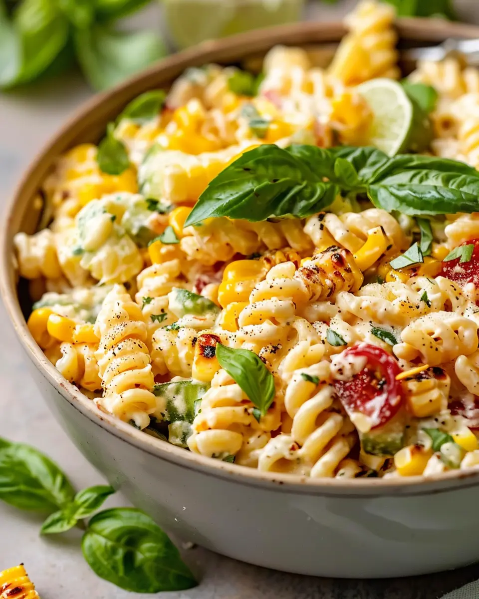 Creamy Street Corn Pasta Salad: Easy Recipe with Turkey Bacon